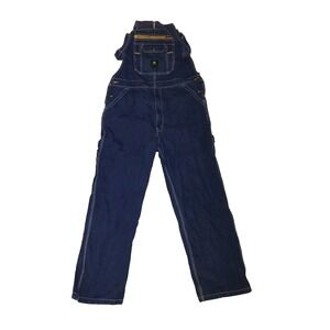 John Deere VTG Men 38 x 30 Dark Blue Denim Jean Bib Overalls Carpenter Loop Work